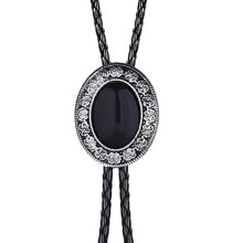 Bolo Tie for Men Western Ties with PU Leather Cord Stone Pendant Necklace Men's Neckties Valentines Day Decorations Ornaments Black Agate