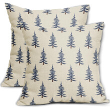 Kussenhoezen met kerstboommotief, 18x18 cm, set van 2, rode rustieke winterprint, landelijke vintage kerstdecoratie, geschikt voor standaard