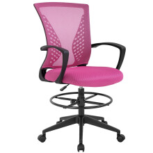 Tall Drafting Chair with Adjustable Foot Ring, Armrests & Height – Breathable Mesh, Swivel Rolling, Pink, Compatible with Standing Desks