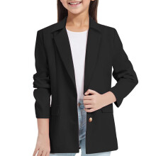 Veste blazer unie pour fille, manches longues, col cranté/revers, poche intérieure, ouverte sur le devant, style décontracté, tailleur enfant