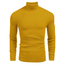 Men's Sweater Knitted Turtleneck Pullover Fall Winter Solid Color Heavy Tops Long Sleeve Warm Comfortable Casual Sweater(Yellow,XL)