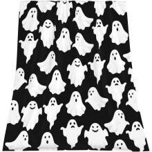 Funny Ghost Halloween Throw Blanket, Black & White Flannel, 60x80", Lightweight & Cozy for Couch, Bed, Living Room, Home Decor