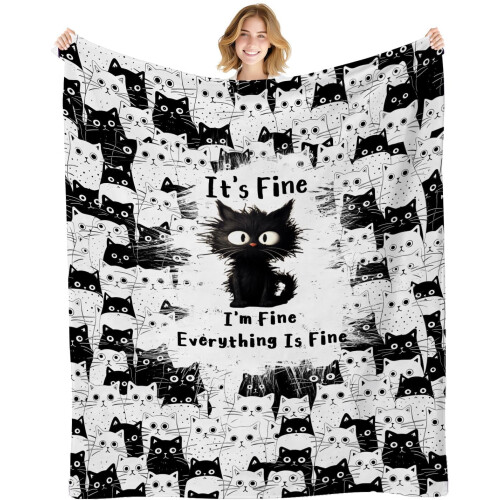 Manta de flanela com estampa de gato, 127 x 102 cm (50 x 40 polegadas)