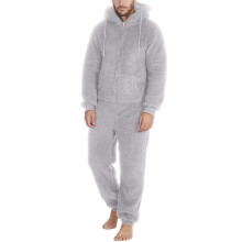 Hooded Fleece Jumpsuit for Men One Piece Zip Up Winter Pajamas with Pocket Soft Cozy Sleepwear Winter Warm Plush Loungewear