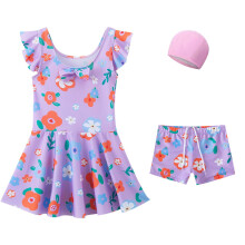 Kinderbadeanzüge, Badeanzüge für Mädchen, Modischer Jumpsuit-Badeanzug für Mädchen und Jungen, Rundhalsausschnitt, Kurzarm, Shorts, Lila, 12-13