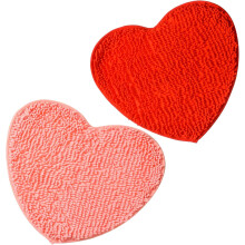 Tapis de bain en chenille en forme de cœur 50 x 60 cm rouge rose