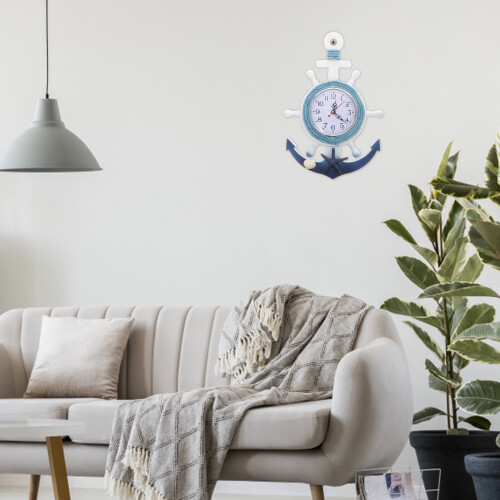 Horloge murale en bois en forme de bateau avec surface miroir 1