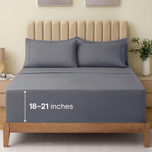 Ensemble de draps en microfibre pour lit queen, 4 pièces, poches profondes, 45 cm (18 po)