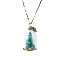 Christmas Jewelry Mini Glass Dome Bottle Pendant Necklace Glow in Dark Christmas Tree Necklace for Party