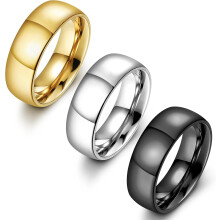 3 stuks roestvrijstalen ringen voor mannen, 6 mm, trouwringen voor vrouwen, gouden, zilveren en zwarte ringenset voor mannen, bolvormig, hoogglans