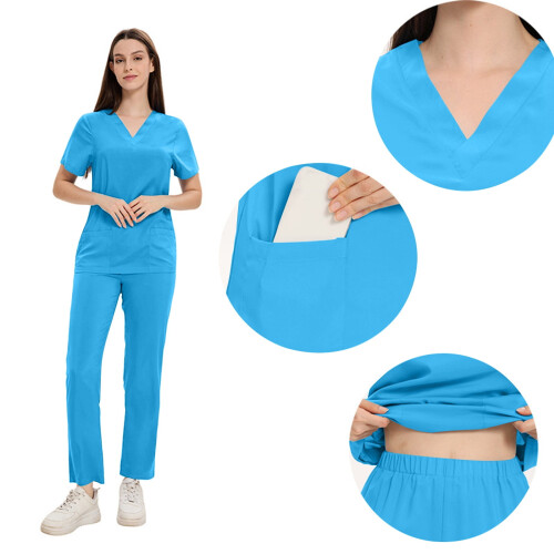 Σετ Scrubs for Women2Piece για γυναίκες, μονόχρωμο τοπ με κοντό μανίκι και V λαιμόκοψη, 2
