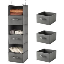 6 Tier Shelf Hanging Closet Organizer, Closet Hanging Shelf with 2 Sturdy Hooks for Storage, Foldable (Grey-D3)