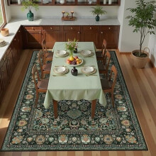 Tapis lavable vert foncé à motifs floraux 3x5