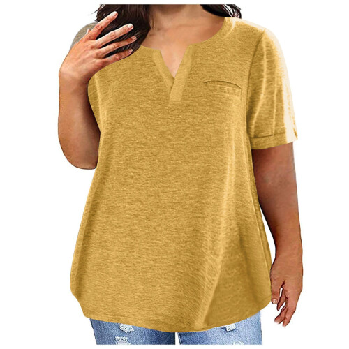 Γυναικεία Μπλούζα Plus Size με Κοντομάνικα και V Λαιμόκοψη, Μονόχρωμα T-shirts, Απλό