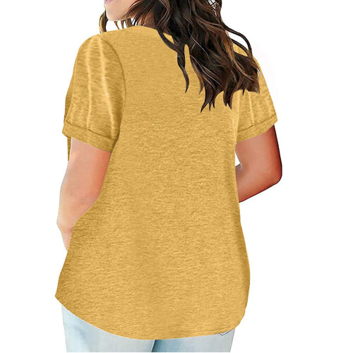 Γυναικεία Μπλούζα Plus Size με Κοντομάνικα και V Λαιμόκοψη, Μονόχρωμα T-shirts, Απλό 2