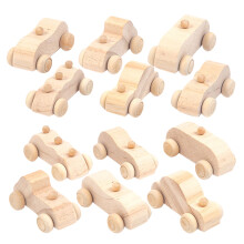 Houten doe-het-zelf autospeelgoed voor kinderen, 12 stuks, beschilderbaar, kaki kleur, natuurlijk hout.