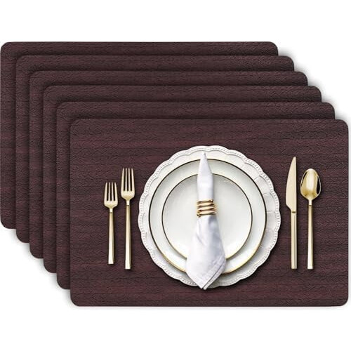 Ensemble de sets de table et chemin de table en vinyle – 7 pièces, 30 x 45 cm +