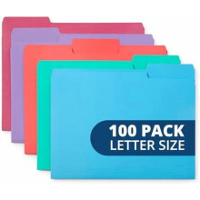 100 farebných priečinkov na spisy, veľkosť Letter 1/3, s vyrezanými záložkami - pastelové priečinky na spisy, farebné priečinky na spisy,