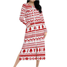 Naisten jouluinen yömekko hirvenlumihiutalekuviolla, mukava pitkähihainen raglan-yöpaita vetoketjulla ja taskuilla (koot S-2XL)