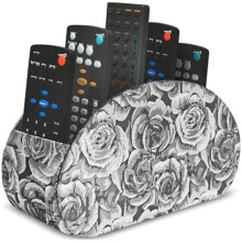 Porta telecomandi in similpelle con 5 scomparti per telecomandi TV, controller multimediali e articoli per ufficio – Nero/Grigio