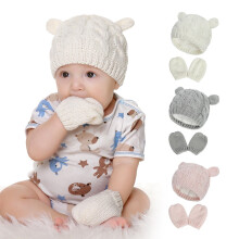 Baby Toddler Hat and Mitten Set Winter Knitted Thick Warm Beanie Cap Gloves for Infant Boys Girls