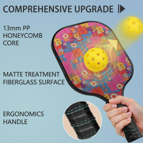 Σετ κουπιών Pickleball με κουπιά από fiberglass σε σχέδια λουλουδιών, 2 μπάλες και τσάντα – 1