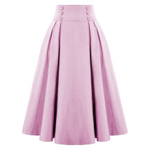 Modische lange Röcke für Damen, Herbst/Winter, einfarbig, plissiert, lockerer Saum, halblang, Faltenrock, Rosa