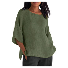Oversize-Shirts für Damen in großen Größen, Sommertops, 3/4-Ärmel, Rundhalsausschnitt, Baumwolle, lockere Passform, Größen S-5XL, Olivgrün