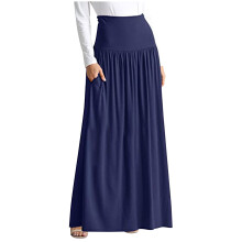 Damen-Maxirock mit hohem Bund, Raffung und Tasche, einfarbig, Übergrößen S-4XL