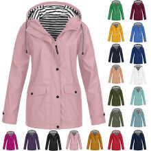 Dames casual effen jas outdoor plus size regenjas met trekkoord en ritssluiting, capuchon, winddichte topjas met zakken