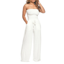 Salopetă nouă pentru femei, culoare solidă, fără bretele, croială lejeră, Onesie, pantaloni cu șnur și buzunare, croială relaxată,