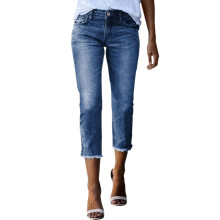 Gerade geschnittene Capri-Jeans für Damen, Stretch-Denim, Blau
