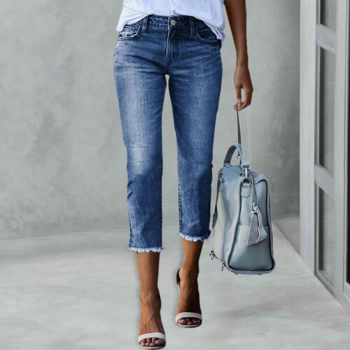 Rette benbukser til dame Capri Jeans Stretchy Denim Blå 1