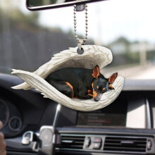 Miniatuur Pinscher Slapende Engel Ornament – Farmhouse2D Autospiegelhanger, Kerstboomhanger, Geschikt voor alle achteruitkijkspiegels