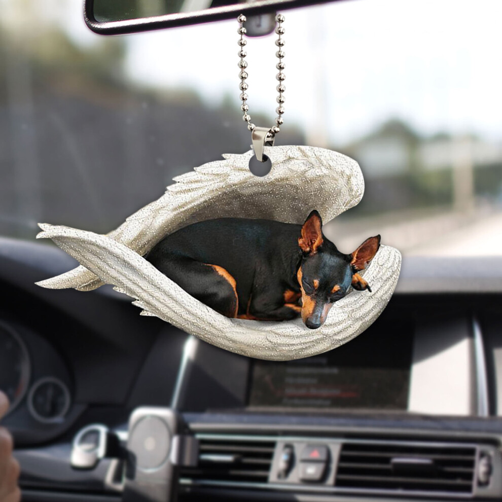 Miniature Pinscher Sleeping Angel Ornament Â Farmhouse 2D Car Mirror Charm, Christmas Tree Hanging Decor, Compatible With All Rearview Mirrors 9499224787230