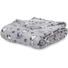 Coperta di peluche Snoopy dei Peanuts in velluto grigio, matrimoniale/queen size