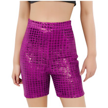 Shorts de lantejoulas AVTOIFY para meninas, rosa choque, ideais para dança e verão. Combinam com roupas de performance infantis.