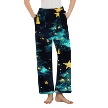 Fleecegevoerde flanellen pyjamabroek voor dames, thermische winterpyjamabroek met sneeuwvlokkenprint voor de kerst, warme loungebroek voor de