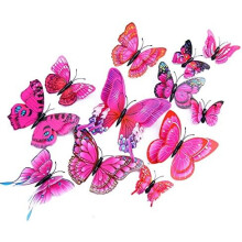 Décoration murale papillons 24/48 pièces, autocollants papillons 3D aimantés pour décorations de fête (violet et rouge, 48)