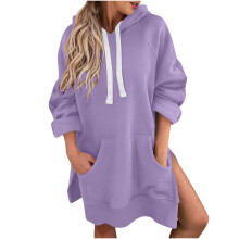 Dameshoodie met lange mouwen in effen kleur, een comfortabele en losse fleece trui voor dagelijks gebruik en buitenactiviteiten.