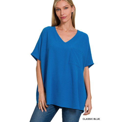 Dam & Plus V-ringad vävd Airflow Dolman kortärmad blus med framficka