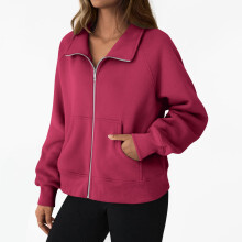 Vestes-sweats zippées pour femmes Kukoosong, manches longues, coupe ample et décontractée, avec poches