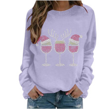 Damen-Weihnachtspullover mit Strasssteinen, langärmelig, Rundhalsausschnitt, glitzernd – ideal als Weihnachtsgeschenk