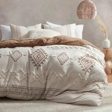 Boho Duvet Cover Set Twin, Sage Green & Beige Microfiber