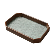 Plateau de petit-déjeuner rectangulaire en verre gaufré, plateau de service style ferme pour le petit-déjeuner, les amuse-gueules et le café.