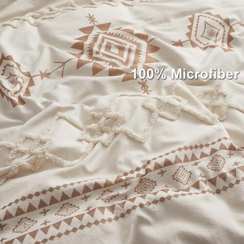 Boho duvet cover set queen beige terracotta microfiber 2