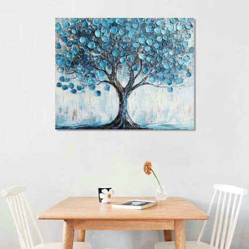 Quadro em tela azul turquesa com a Árvore da Vida, emoldurado, 40,6 x 30,5 cm (16 x 12 polegadas). 1