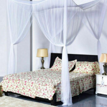 Dosel de cama de lujo de 4 postes, cortinas transparentes Royal para camas de todos los tamaños, mosquitera para camping y exteriores – Blanco