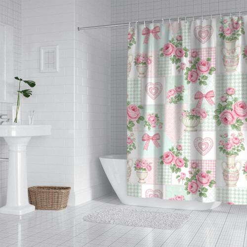 Duschvorhang mit Blumenmuster, 213 x 183 cm, wasserdichtes Polyester 1