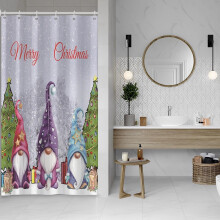 Zasłona prysznicowa z motywem krasnala i choinki, 36x72" z motywem świątecznym, poliester, zimowa dekoracja świąteczna, kompatybilna ze